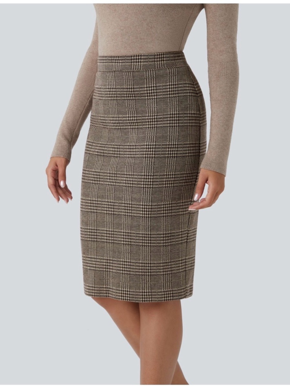 Amanda & Chelsea Black and White Glen Plaid Pencil Skirt
